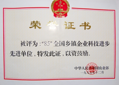 “85”全國鄉鎮企業科技進步先進單位